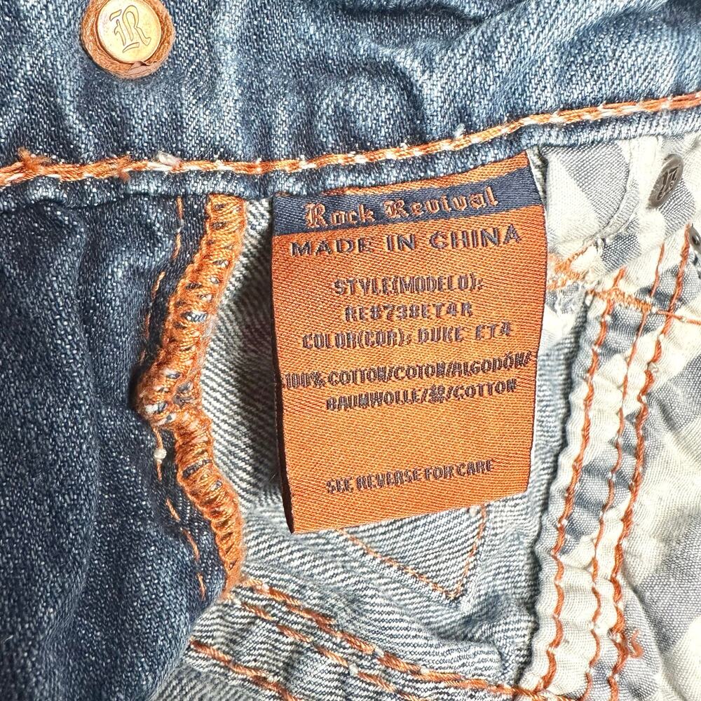 Rock Revival | Men | Duke Relaxed Straight Rocker Distressed Denim Jeans | Sz 32 - Picture 6 of 15
